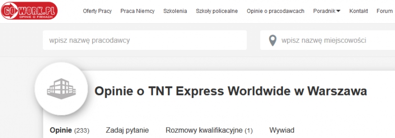 Opinie o kurierze TNT na gowork.pl